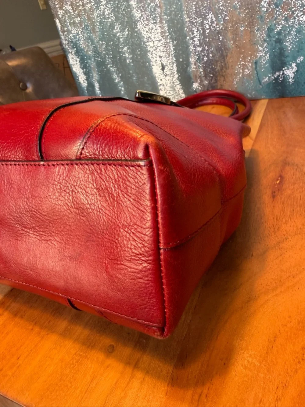 Wilson’s Leather office siren Y2K style red leather shoulder bag silver (GUC) - Picture 16 of 17